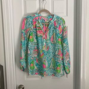 Lilly Pulitzer Elsa Silk Blouse-You Gotta Regatta